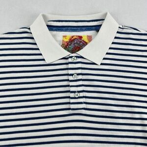 Robert Graham Polo Shirt Mens 2XL XXL Blue Stripes Short Sleeve Cotton Golf